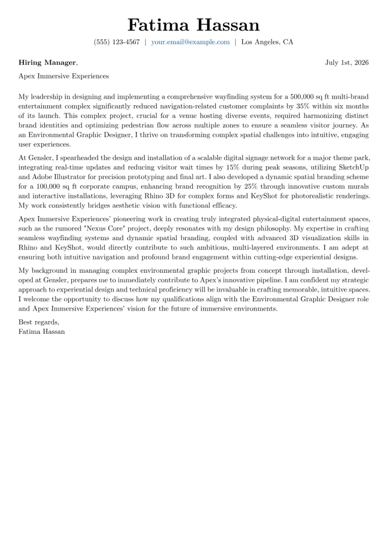 Environmental Graphic Designer cover letter example preview