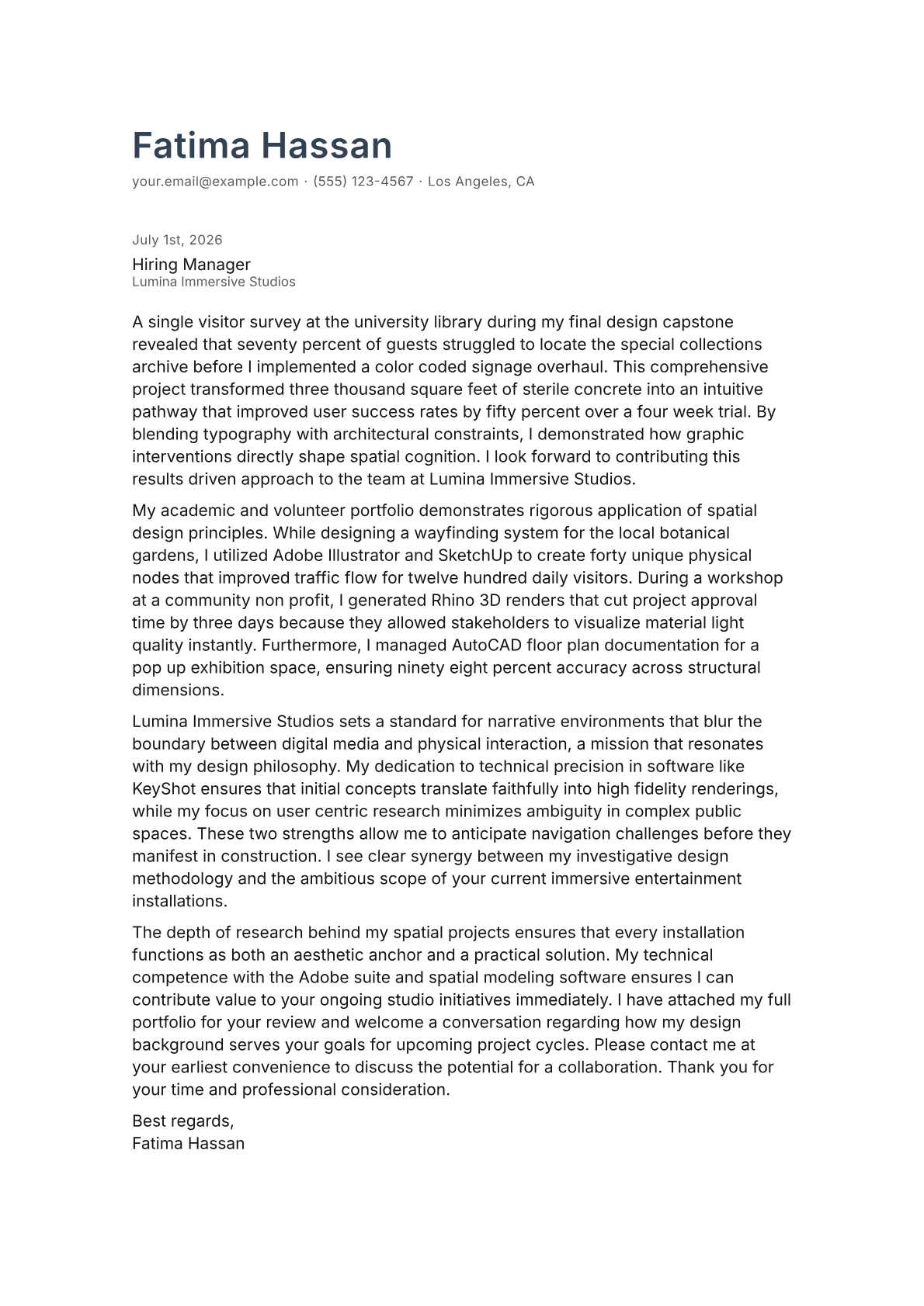 Environmental Graphic Designer cover letter in the Minimal design