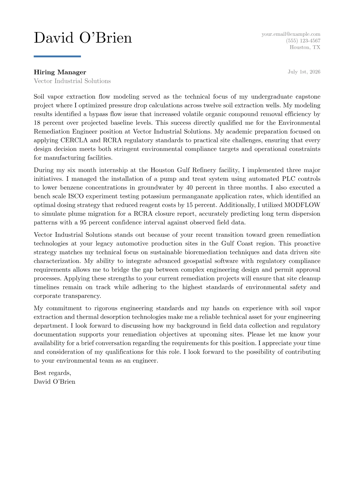 Environmental Remediation Engineer cover letter in the Executive design