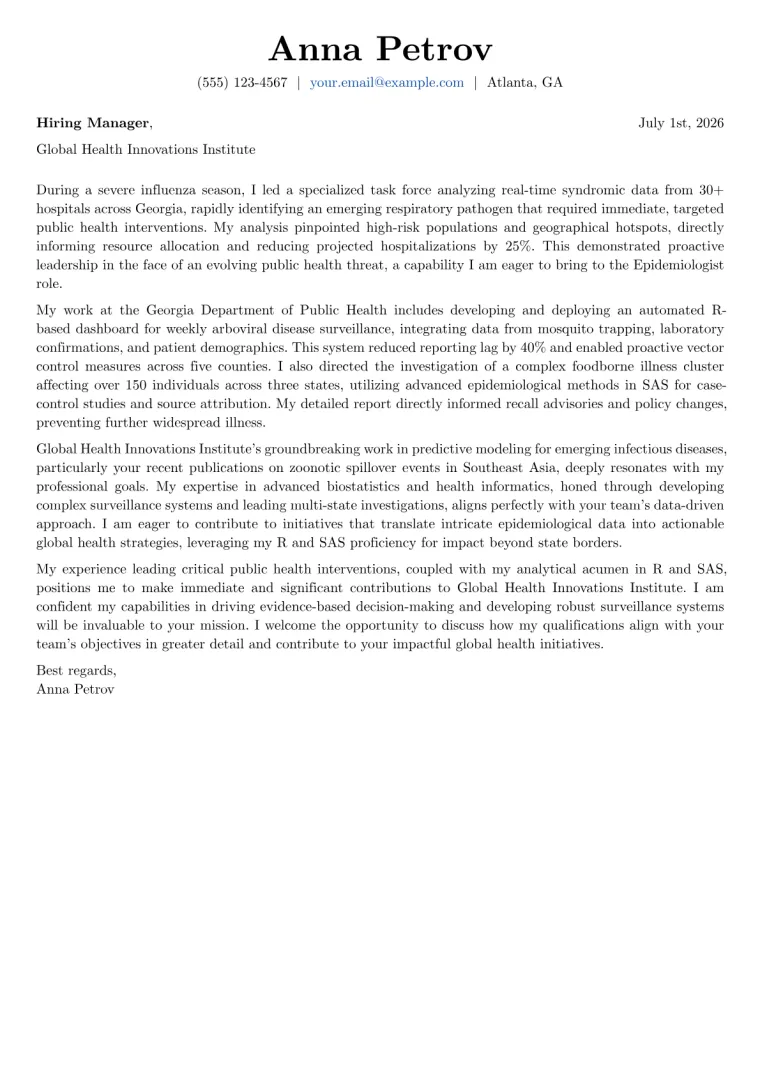Epidemiologist Cover Letter Example