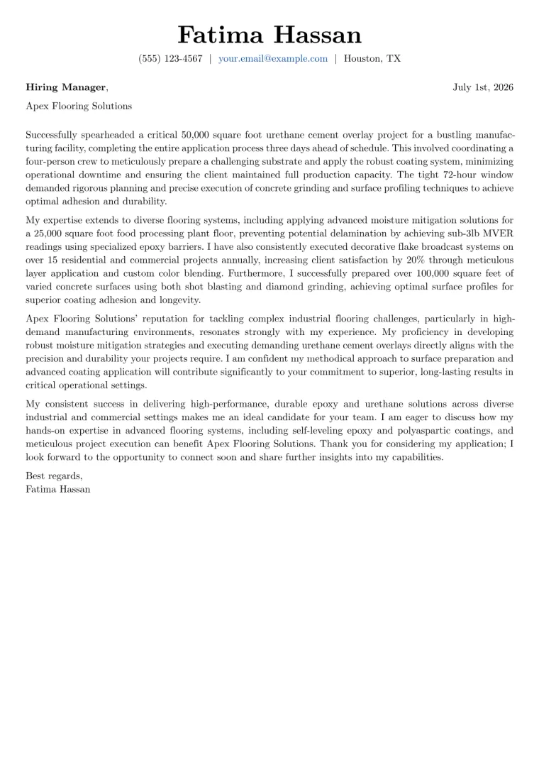 Epoxy Floor Installer cover letter example preview
