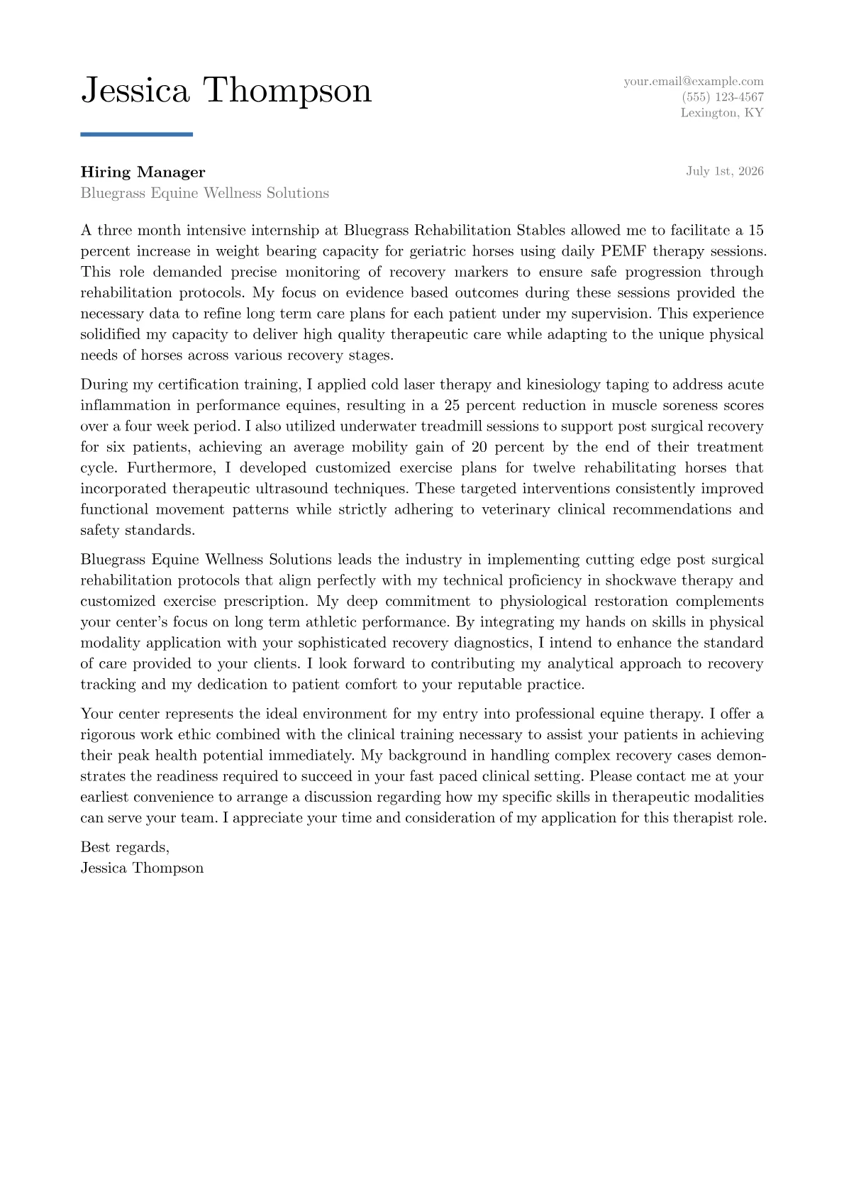 Equine Therapist cover letter in the Executive design