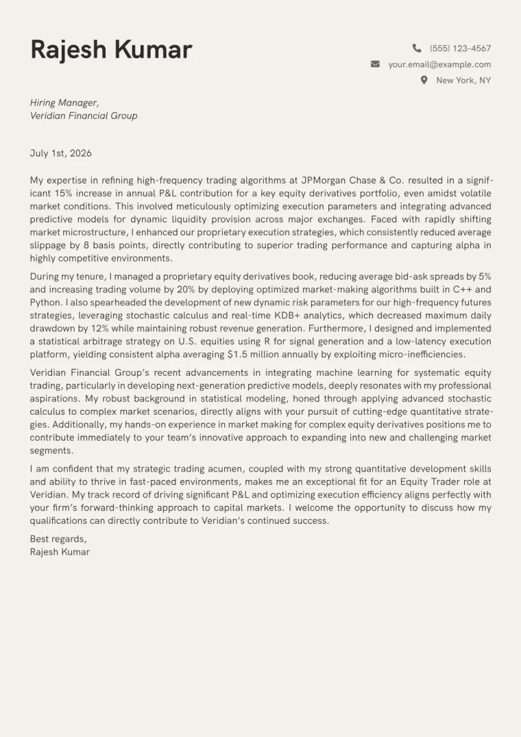 Equity Trader Cover Letter Example