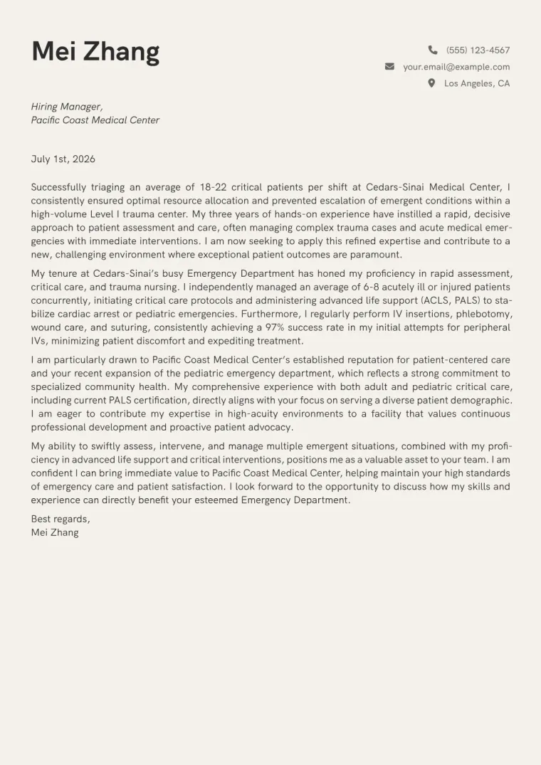 ER Nurse cover letter example preview