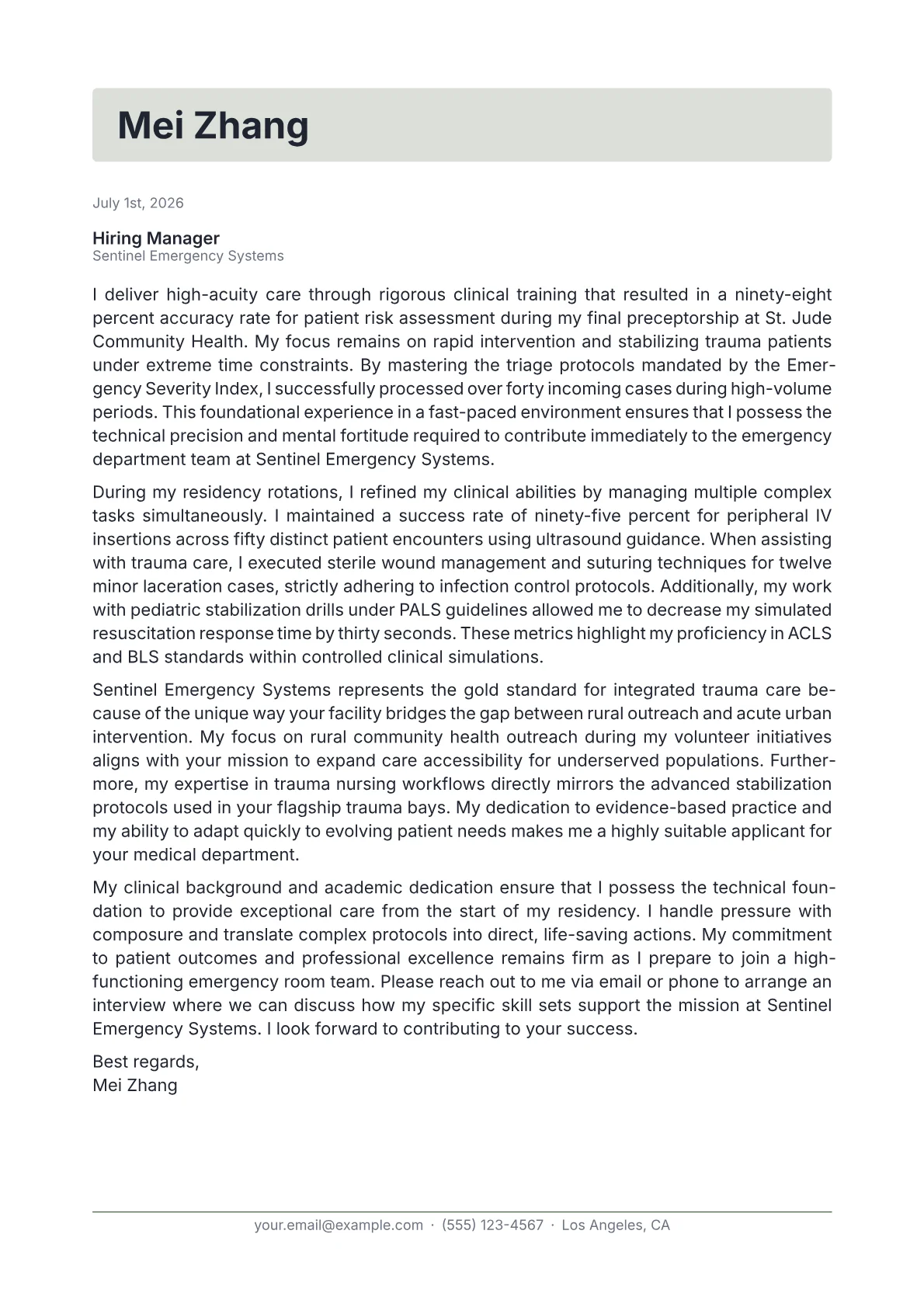ER Nurse cover letter in the Letterhead design