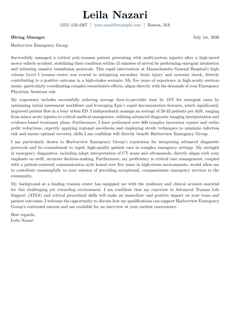 ER Physician Assistant cover letter example preview