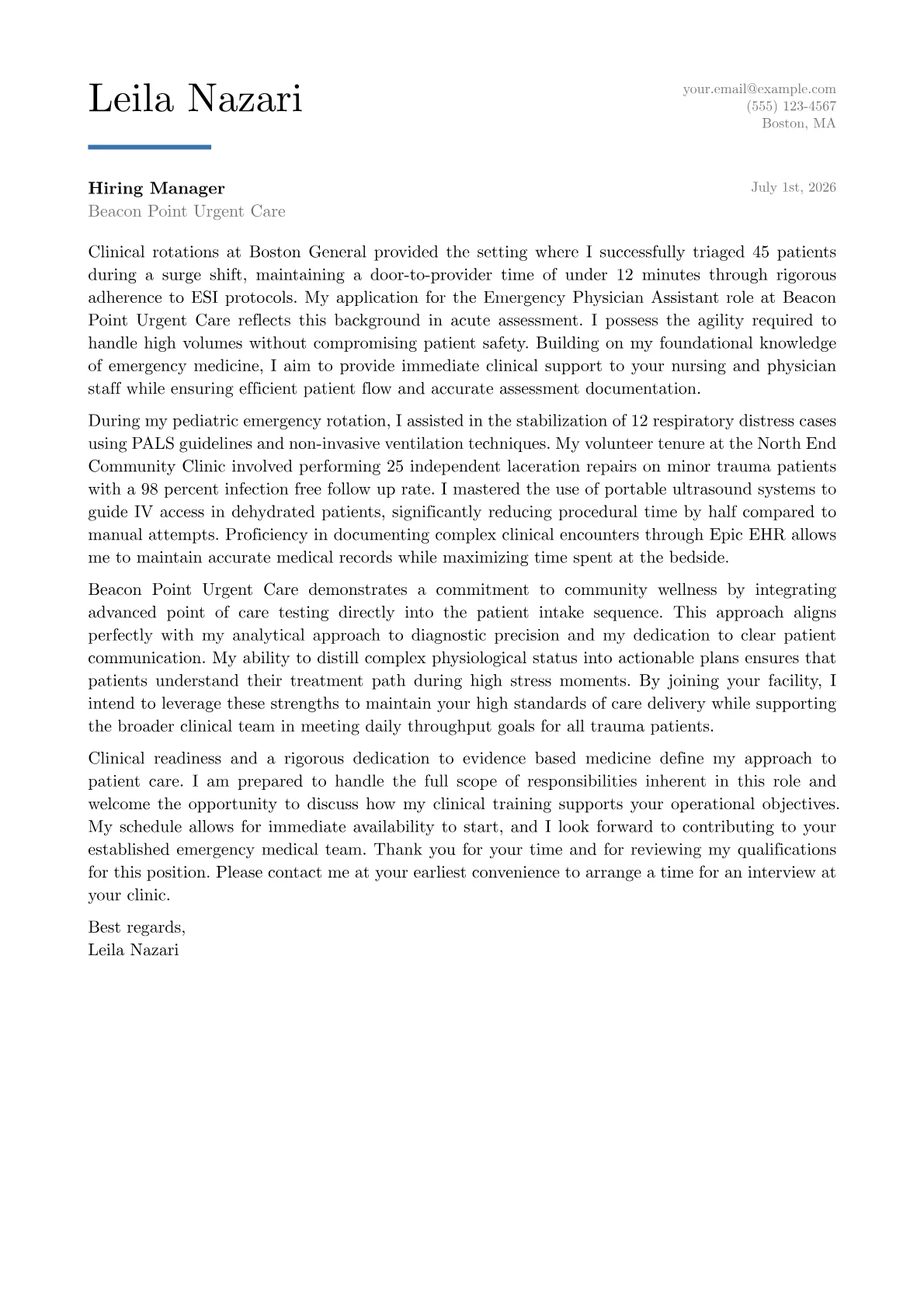 ER Physician Assistant cover letter in the Executive design