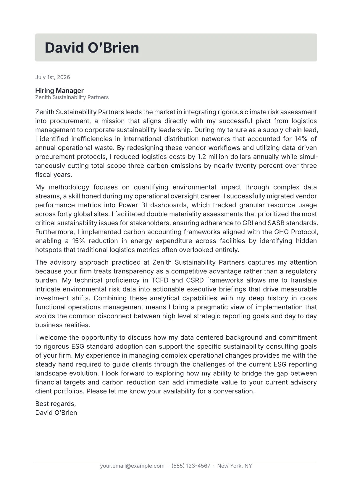 ESG Director cover letter in the Letterhead design