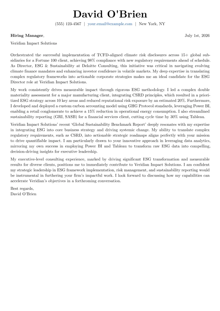 ESG Director cover letter example preview