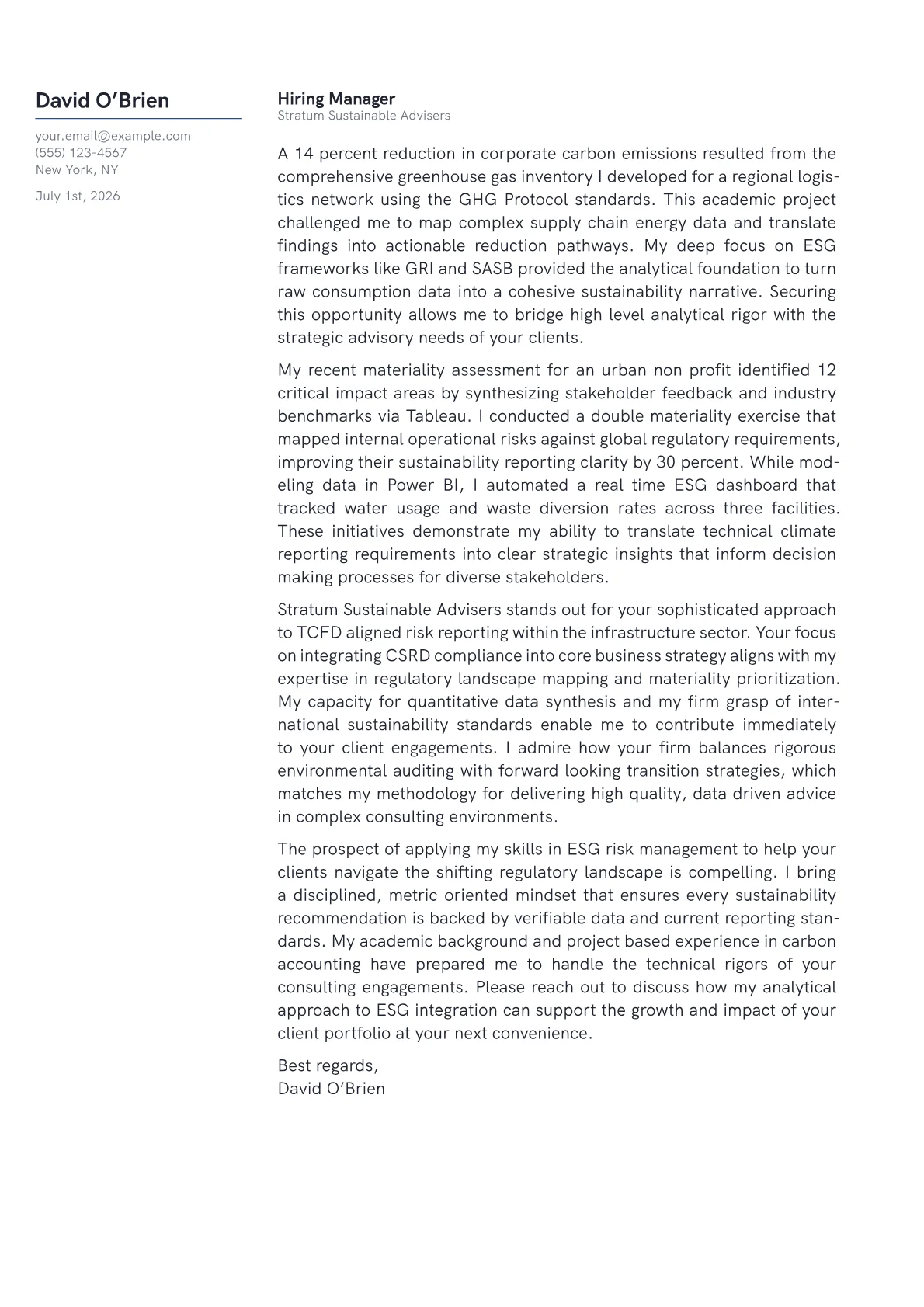 ESG Director cover letter in the Margin design