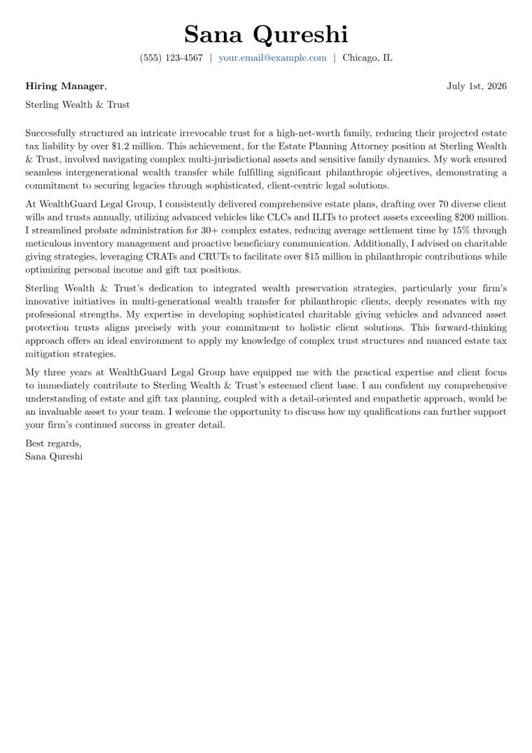 Estate Planning Attorney cover letter example preview