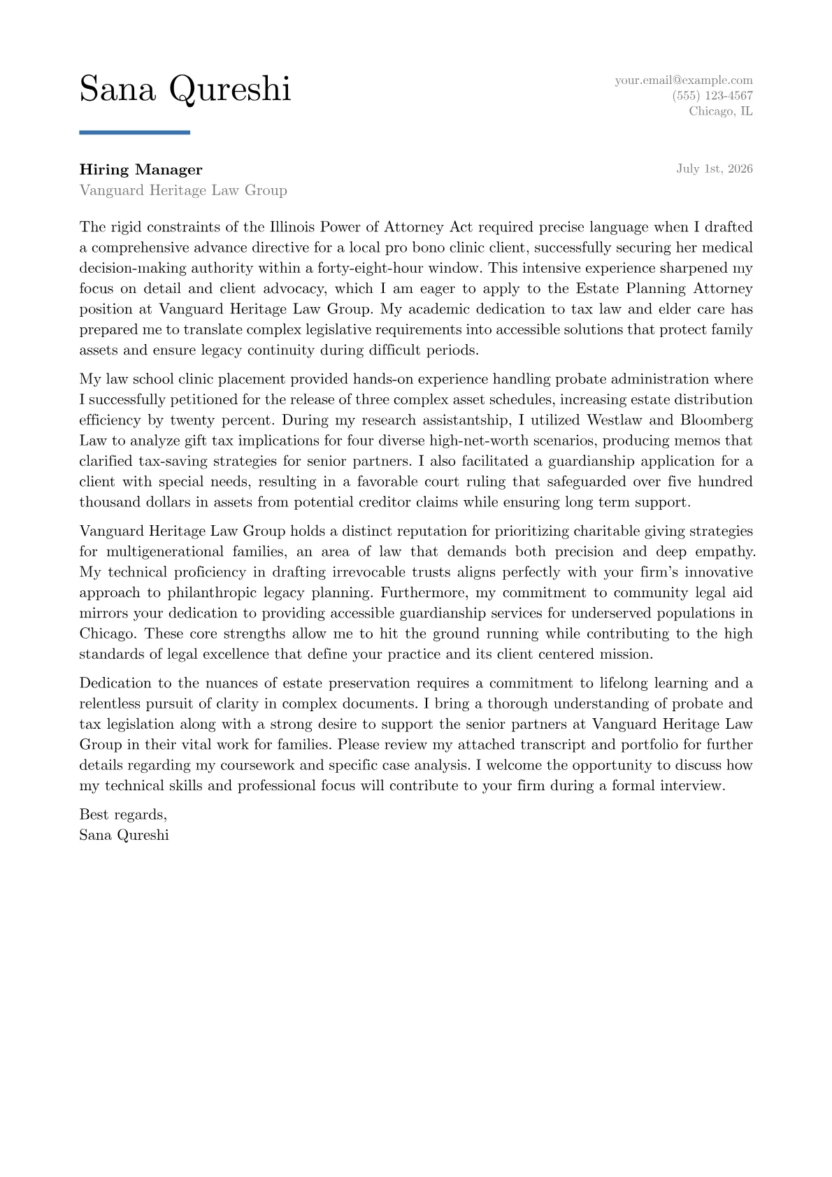 Estate Planning Attorney cover letter in the Executive design