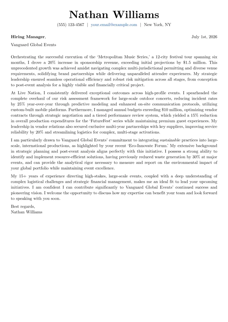Event Director Cover Letter Example