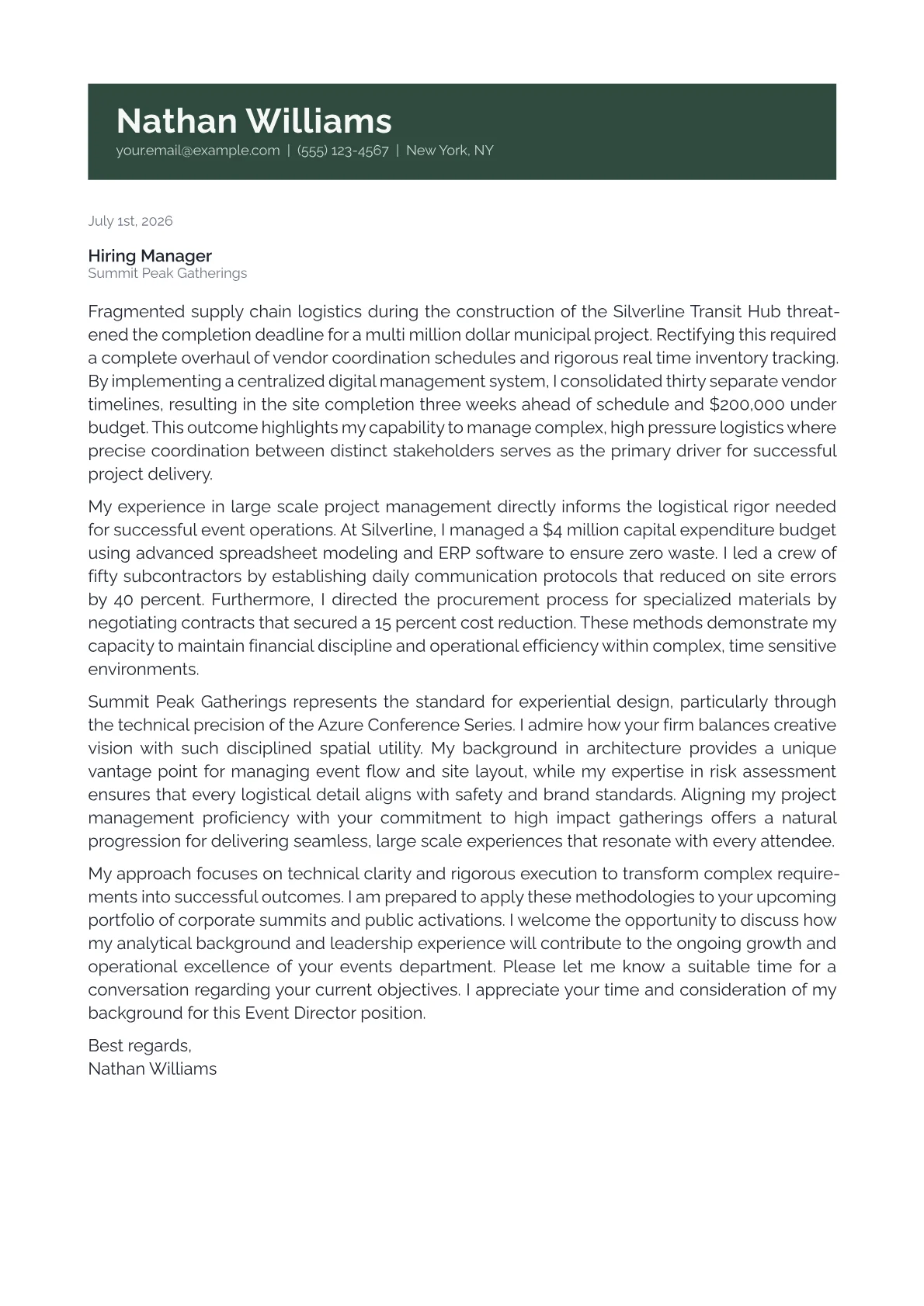 Event Director cover letter in the Banner design