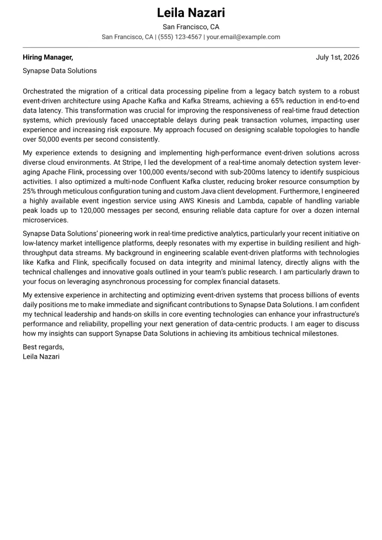 Event-Driven Architecture Engineer cover letter example preview