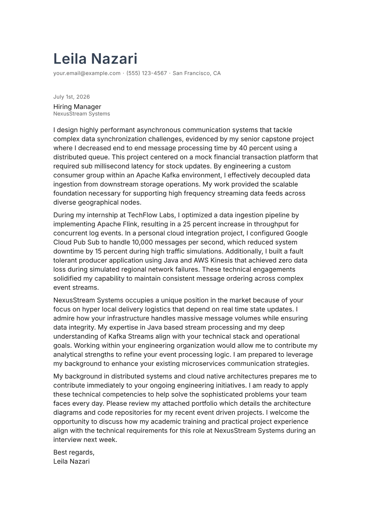 Event-Driven Architecture Engineer cover letter in the Minimal design