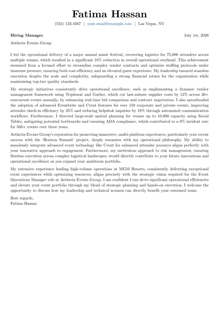 Event Operations Manager cover letter example