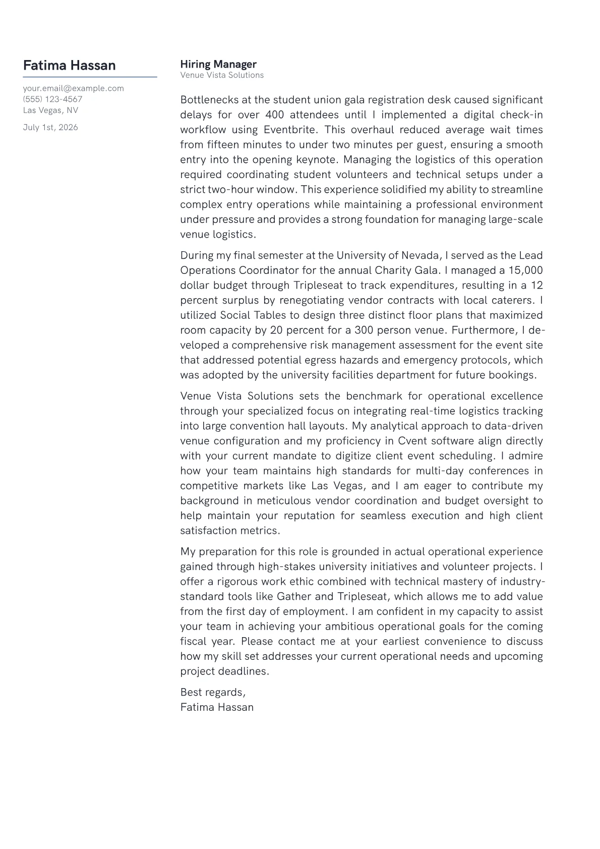 Event Operations Manager cover letter in the Margin design