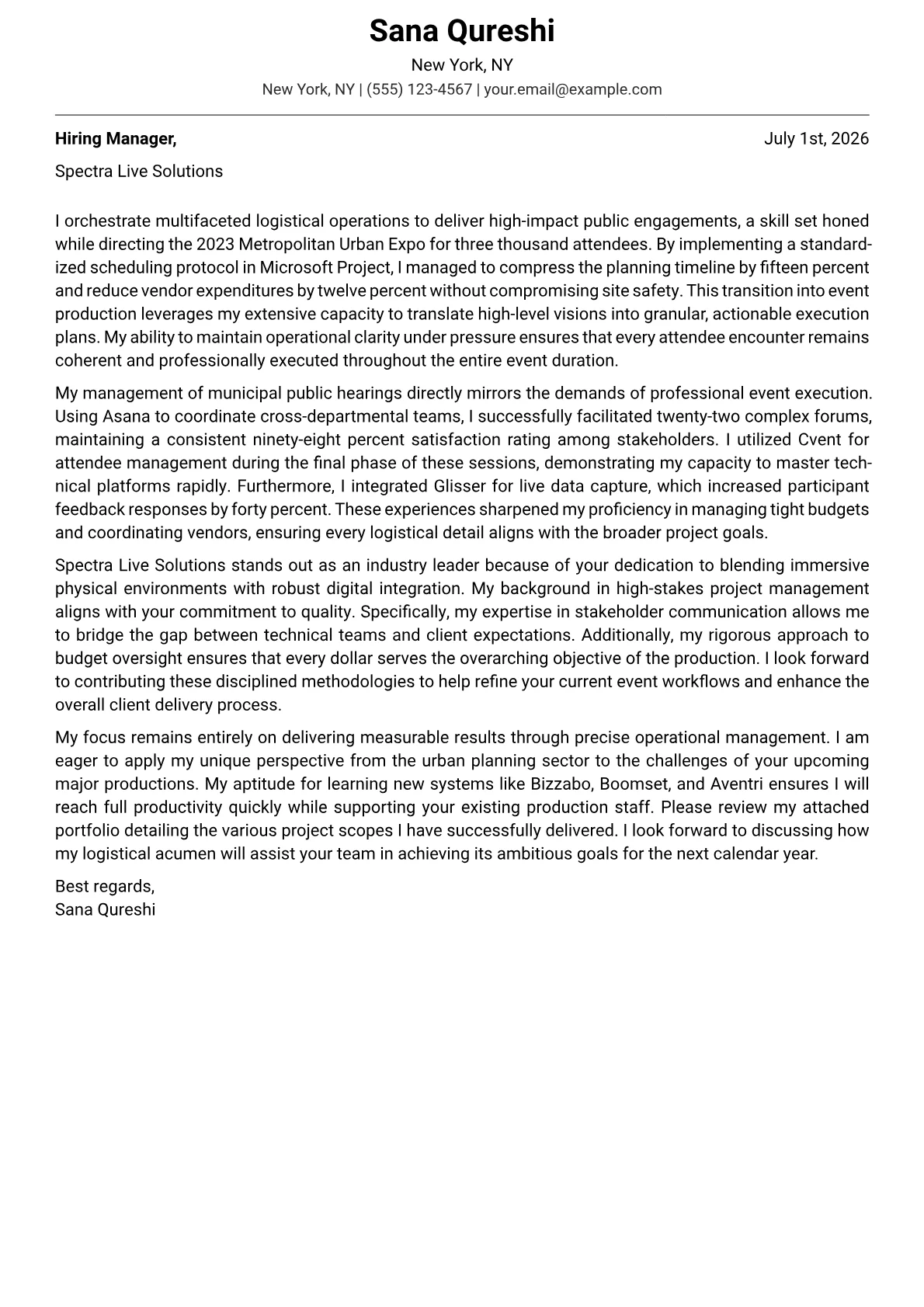 Event Producer cover letter in the Modern design