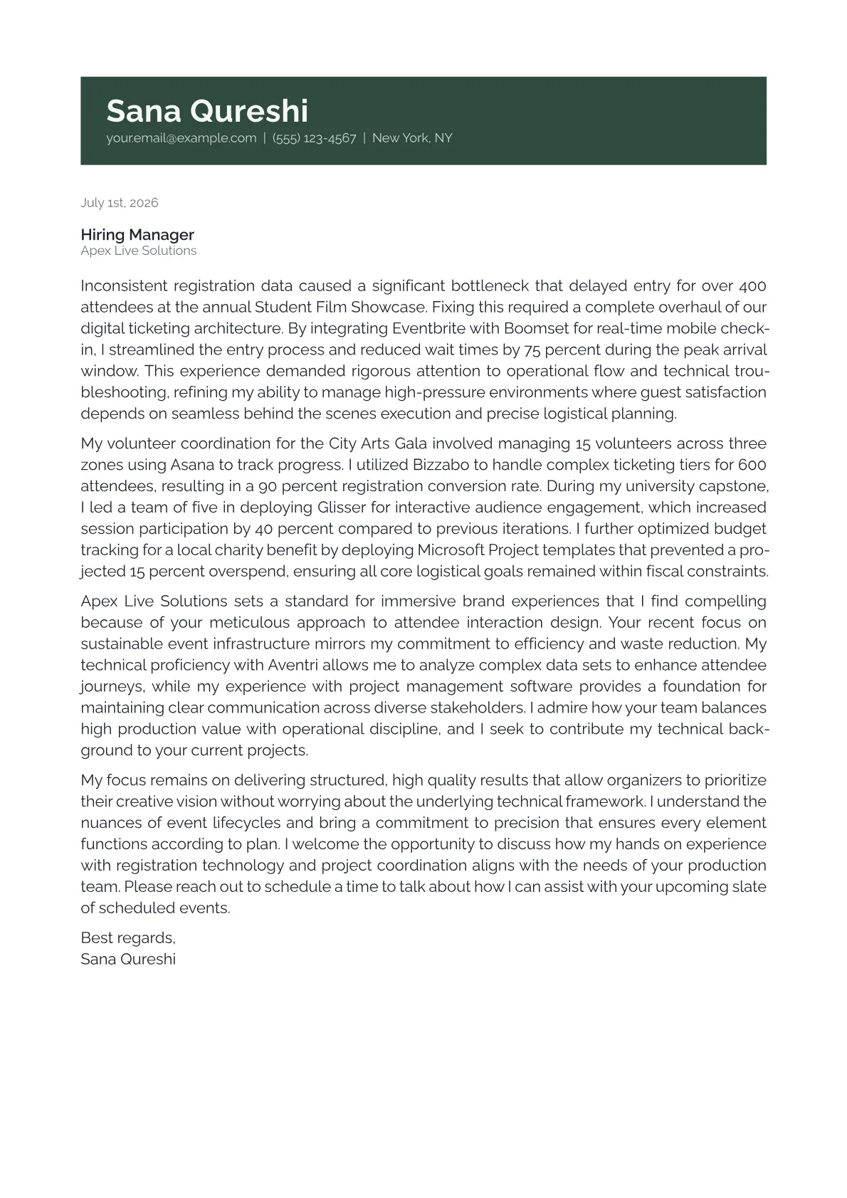 Event Producer cover letter in the Banner design