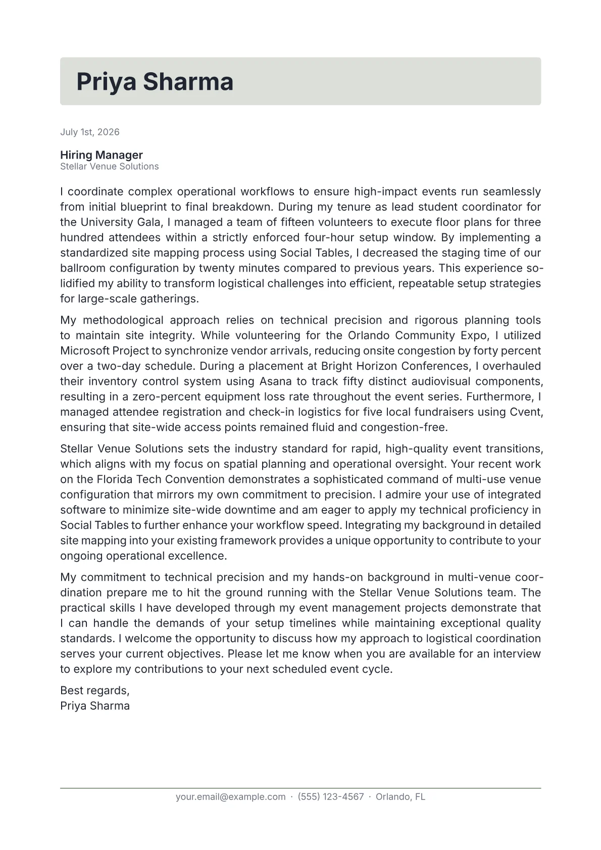 Event Setup Coordinator cover letter in the Letterhead design