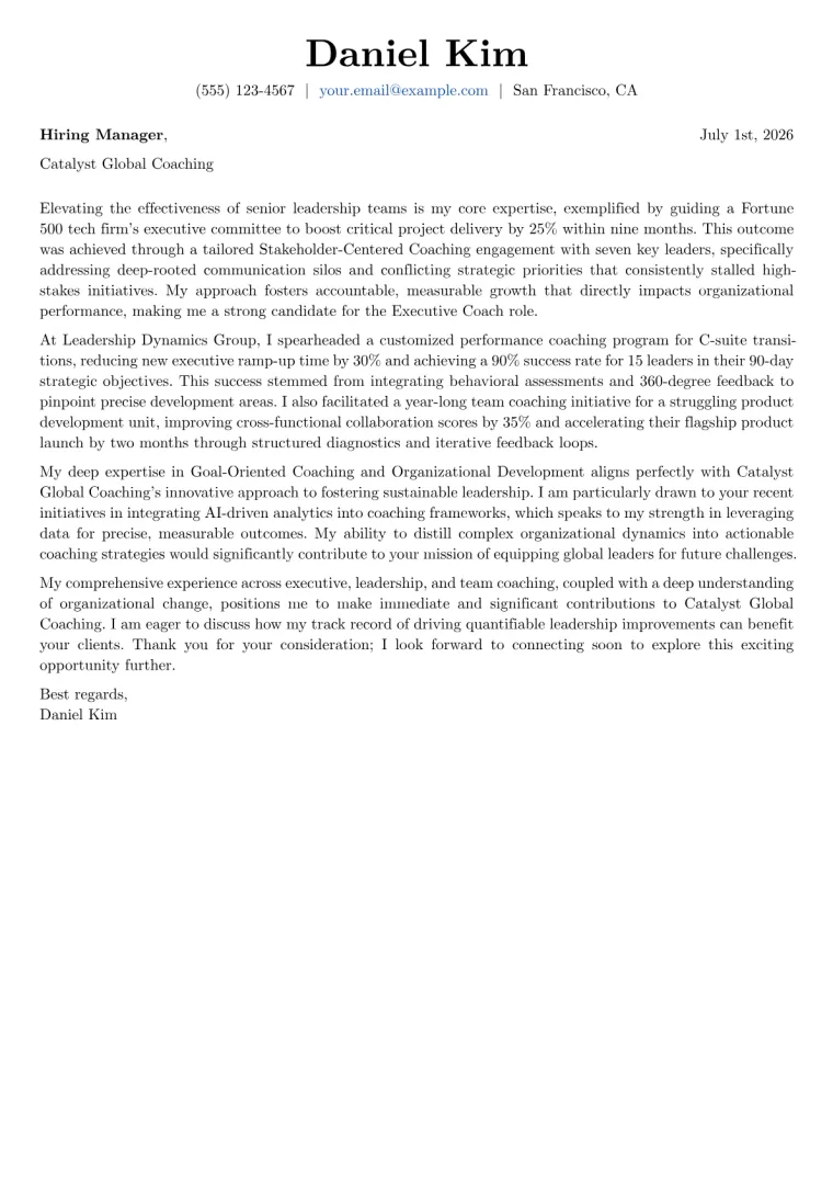 Executive Coach cover letter example preview