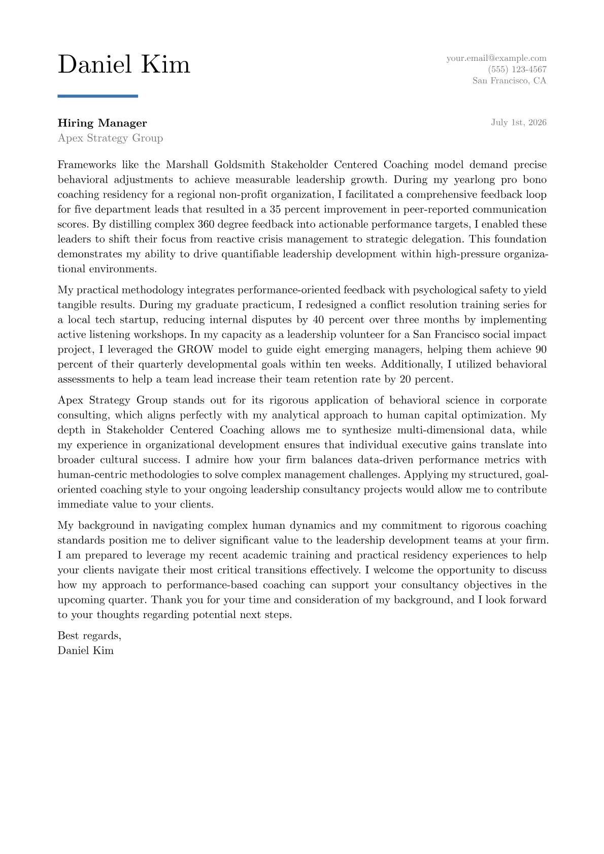 Executive Coach cover letter in the Executive design