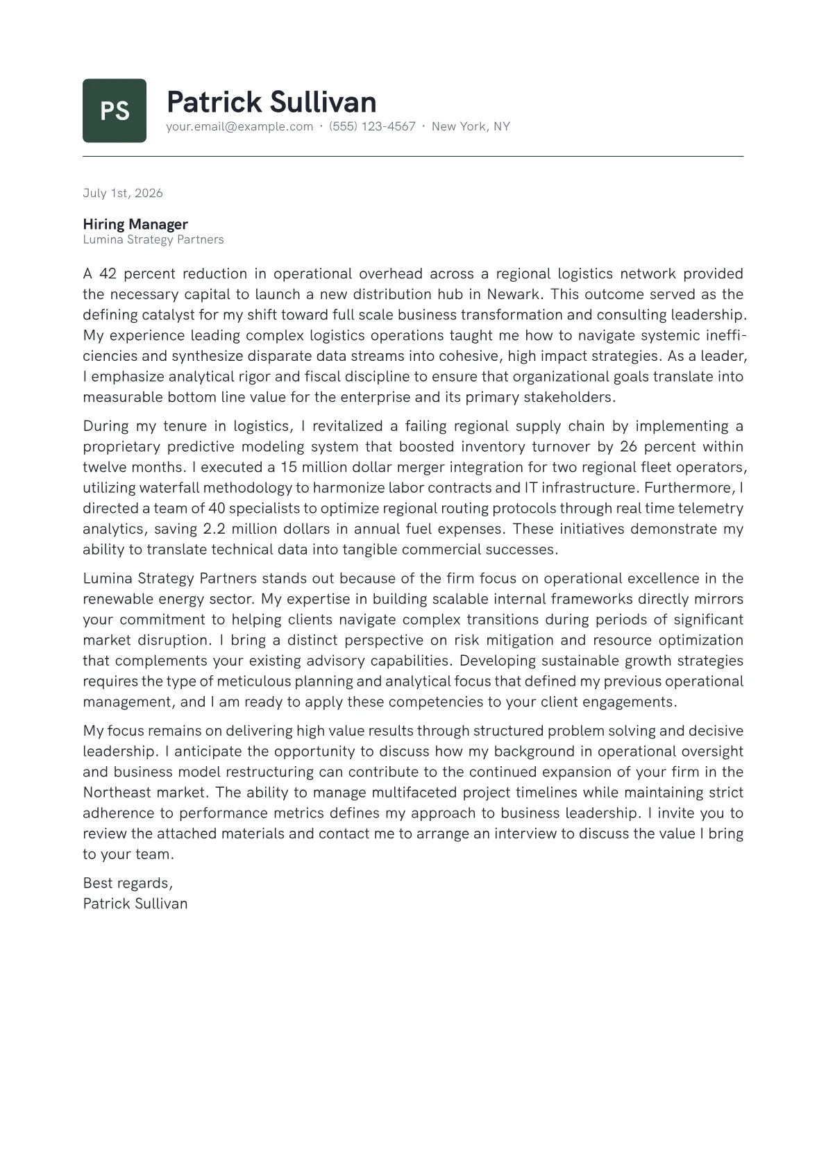 Executive Director Business cover letter in the Emblem design