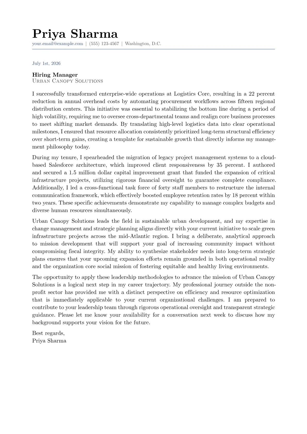 Executive Director cover letter in the Classic design