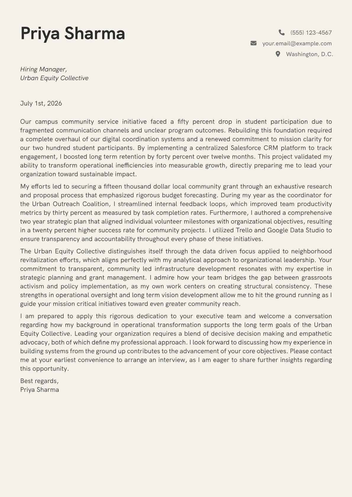 Executive Director cover letter in the Creative design