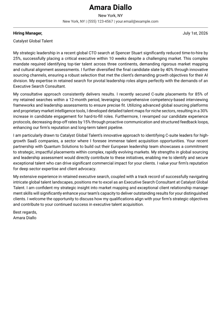 Executive Search Consultant cover letter example