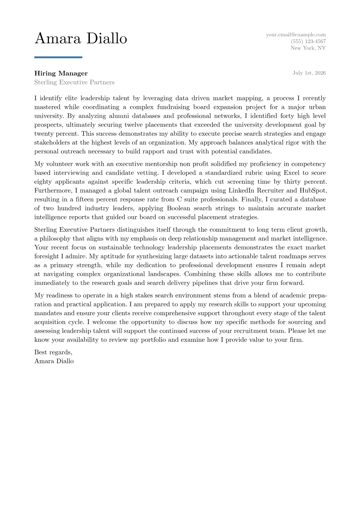 Executive Search Consultant cover letter in the Executive design