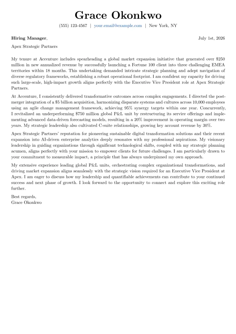 Executive Vice President cover letter example
