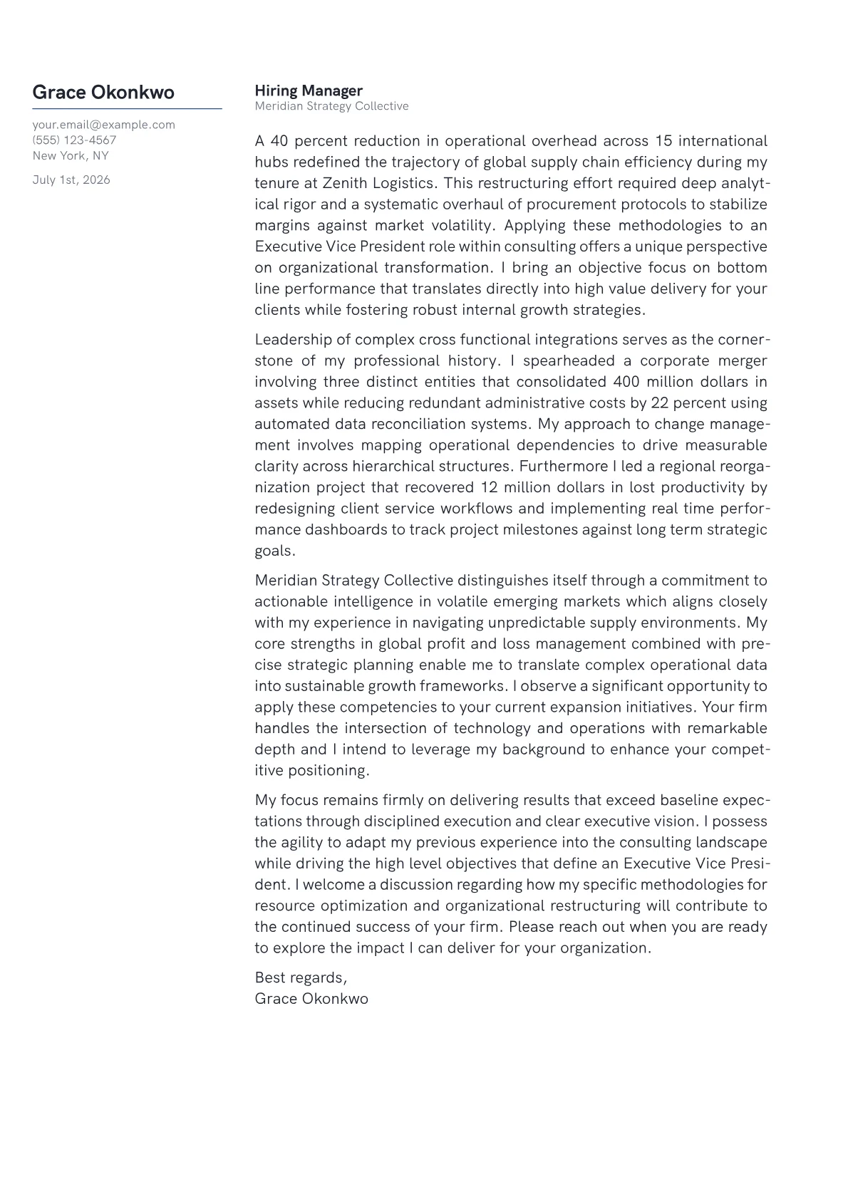 Executive Vice President cover letter in the Margin design