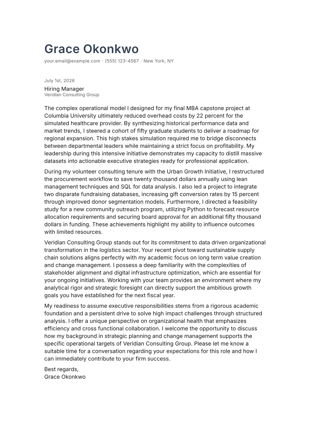 Executive Vice President cover letter in the Minimal design
