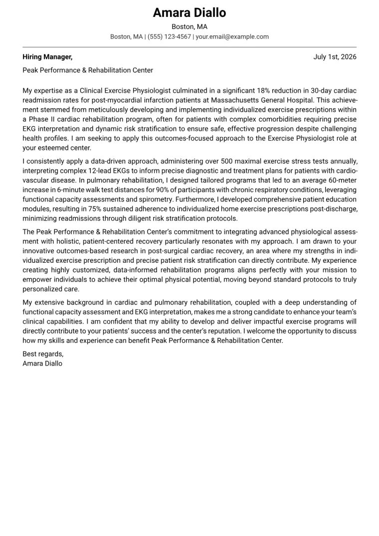 Exercise Physiologist Cover Letter Example
