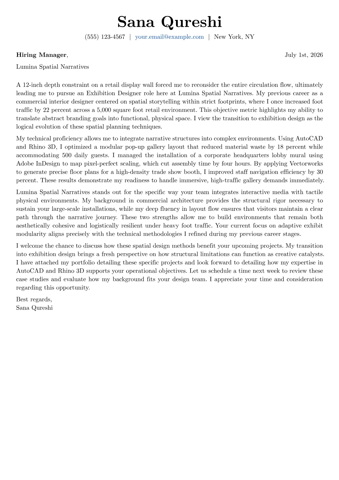 Exhibition Designer cover letter in the Basic design