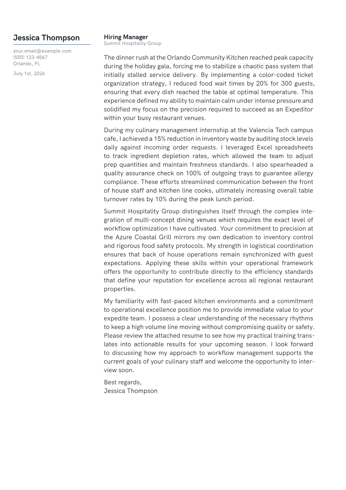 Expeditor cover letter in the Margin design