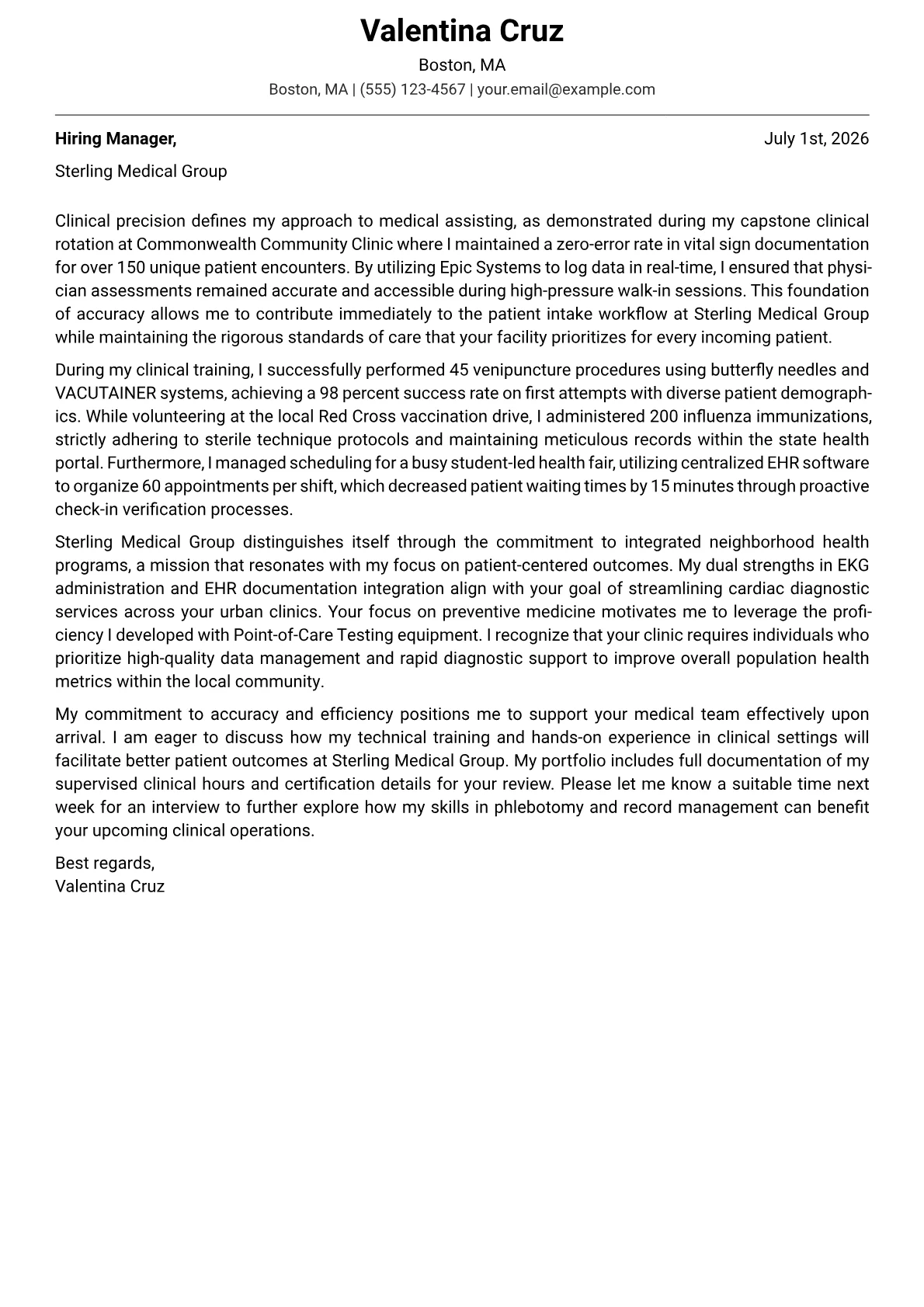 Experienced Medical Assistant cover letter in the Modern design