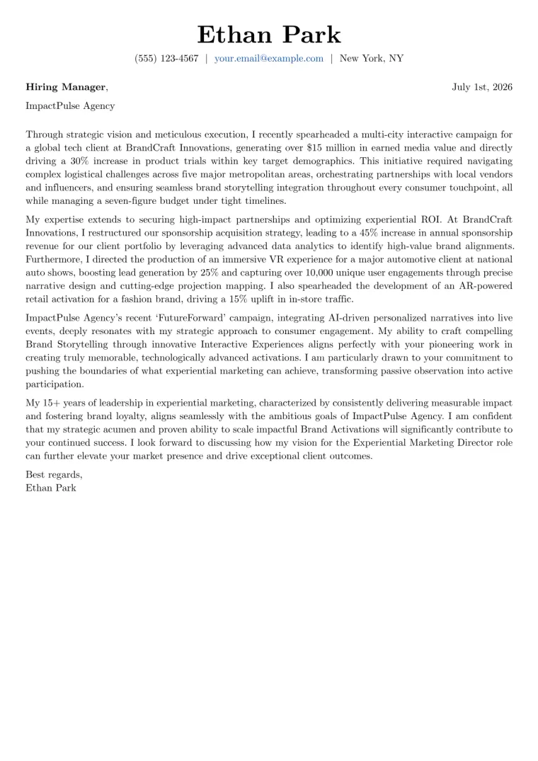Experiential Marketing Director cover letter example preview
