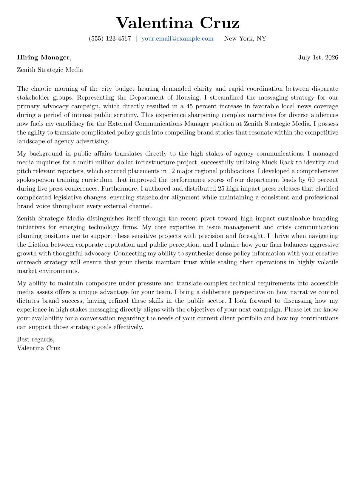External Communications Manager cover letter in the Basic design