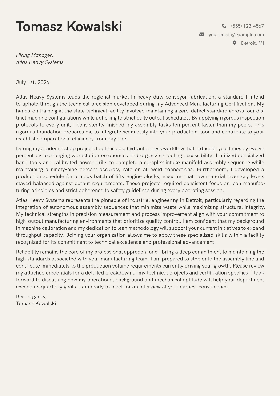 Factory Laborer cover letter in the Creative design