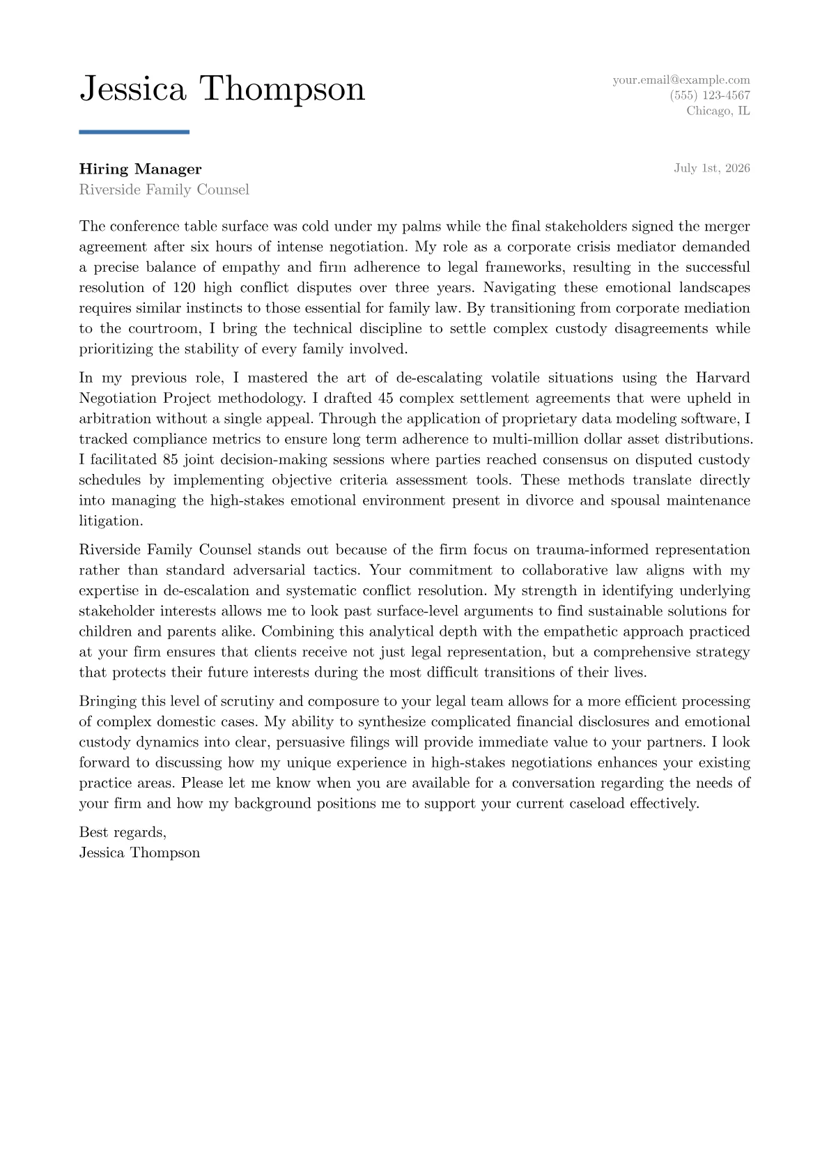 Family Law Attorney cover letter in the Executive design