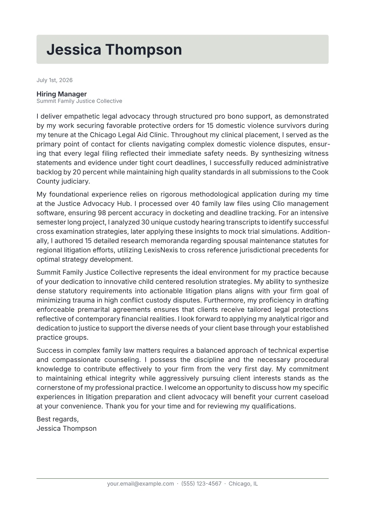 Family Law Attorney cover letter in the Letterhead design