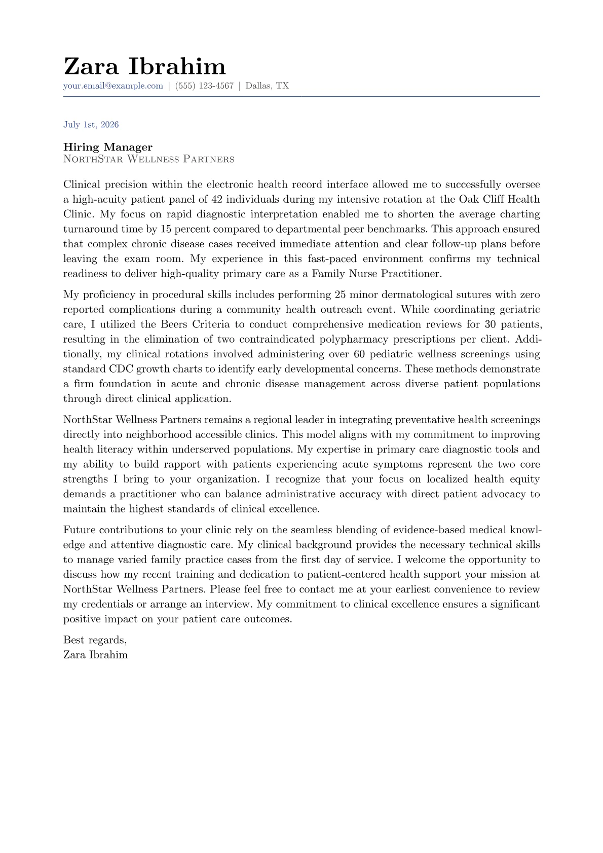 Family Nurse Practitioner cover letter in the Classic design