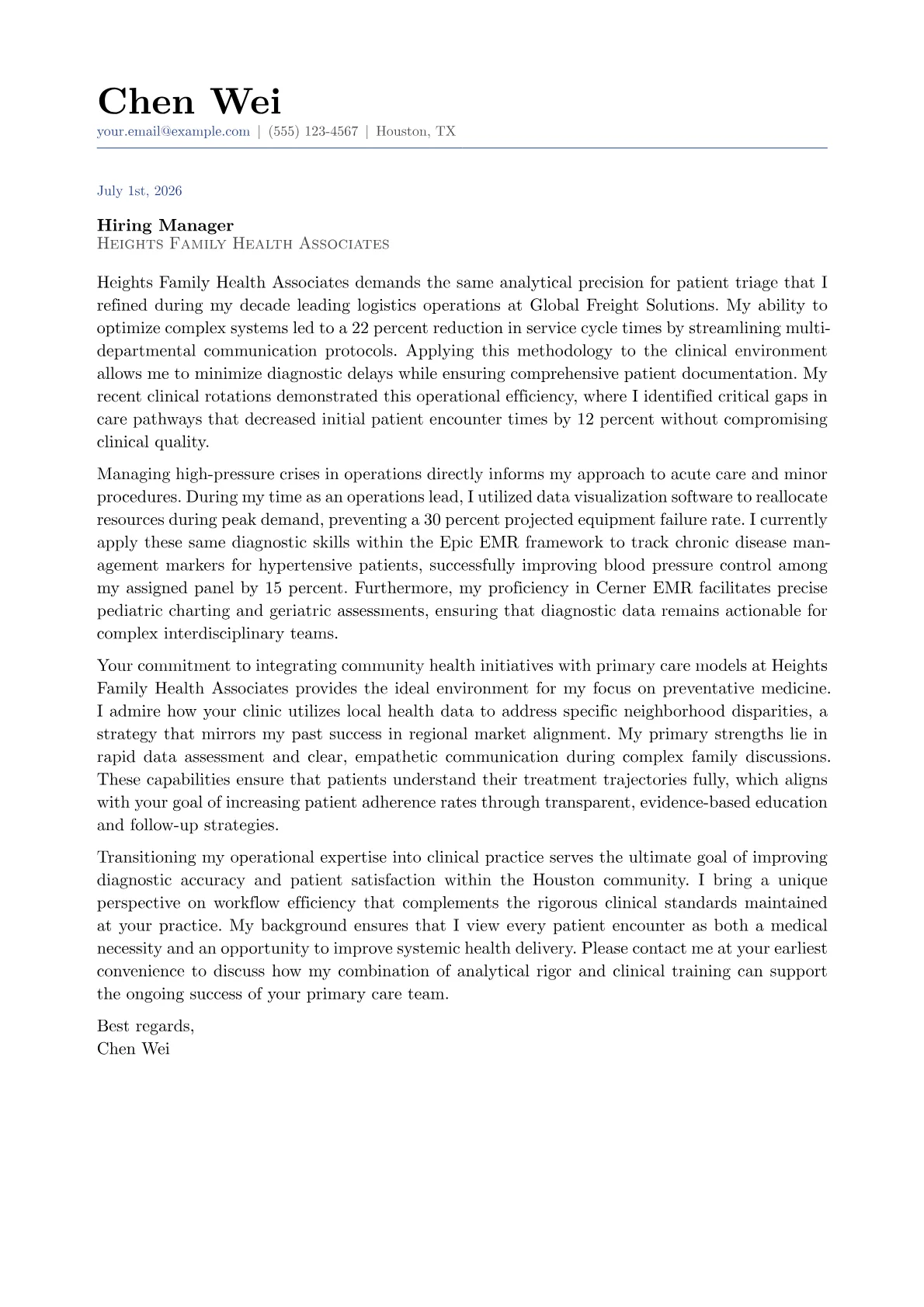 Family Physician cover letter in the Classic design