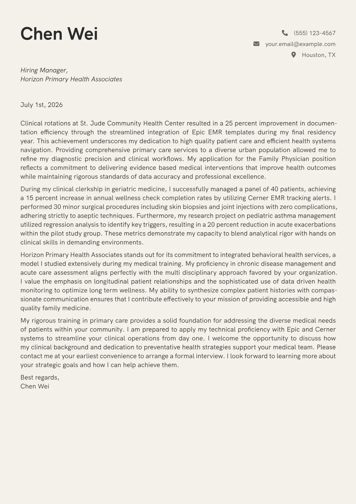 Family Physician cover letter in the Creative design