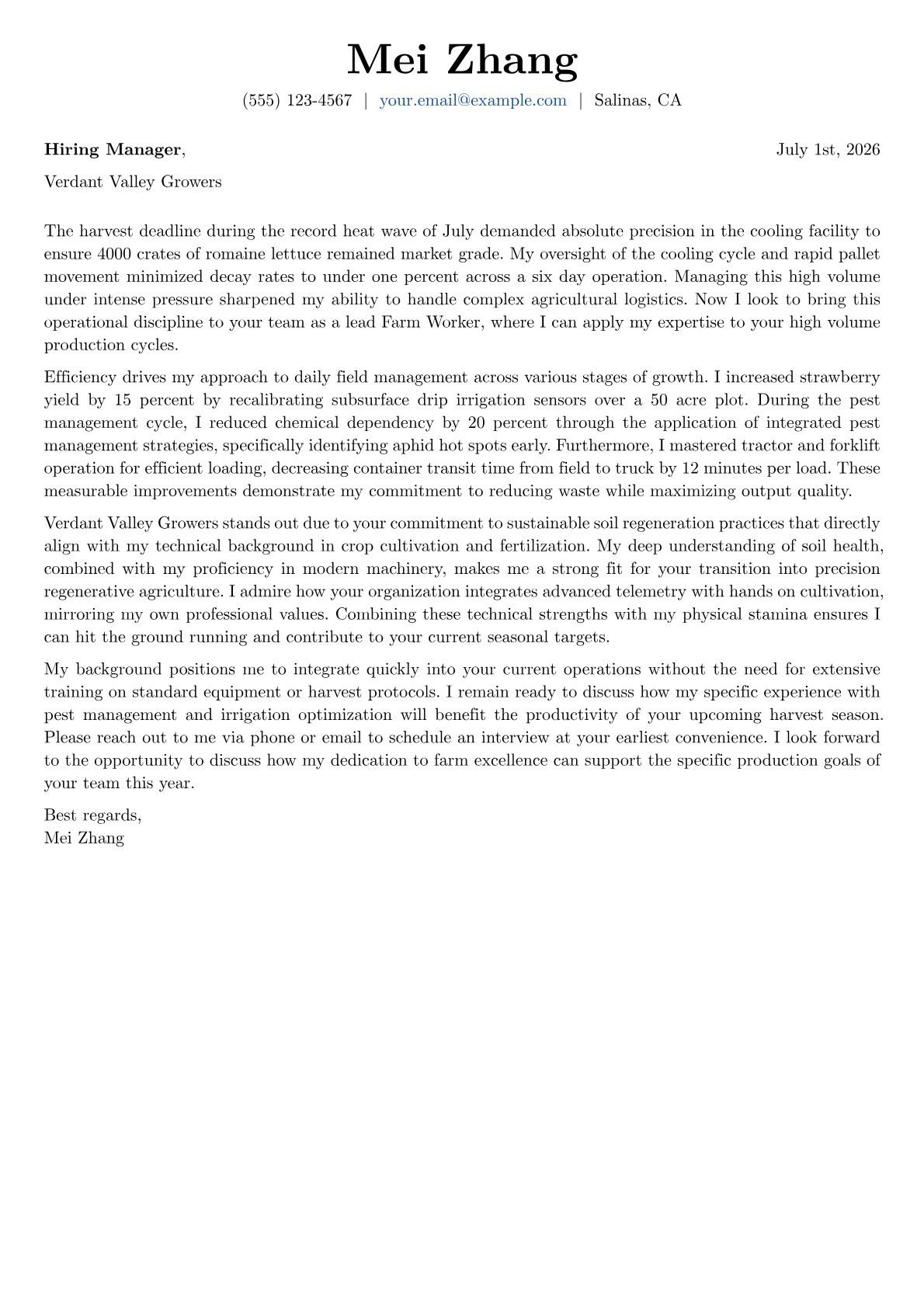 Farm Worker cover letter in the Basic design
