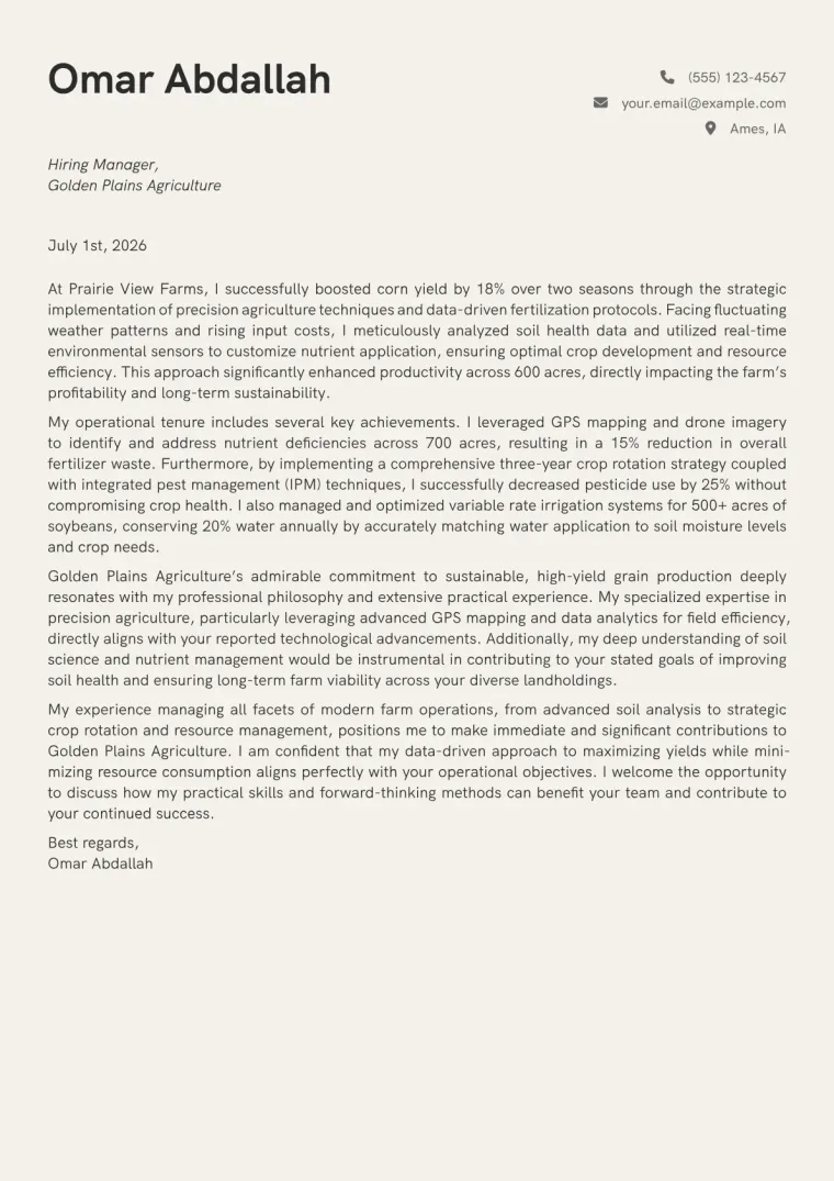 Farmer Cover Letter Example