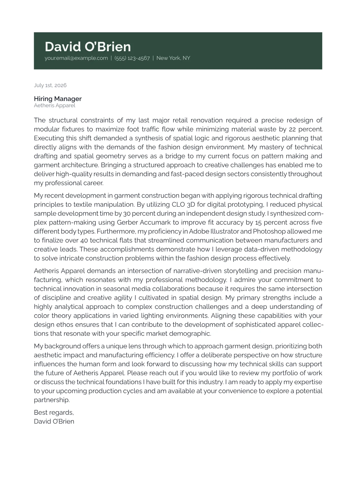 Fashion cover letter in the Banner design